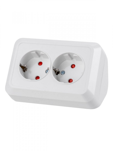 SQ1801-0067 Розетка угловая двойная 2П+З открытой установки с з/ш IP20 250В 16А белая "Ладога" TDM