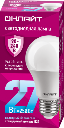 Лампа светодиодная 27вт OLL-A60-27-230-6.5K-E27 PRO 90-240В ОНЛАЙТ в г. Санкт-Петербург 