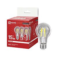 4690612063218 Лампа светодиодная LED-A60-deco 4PACK 15Вт прозрачная 4000К E27 1480лм 230В (уп.4шт) IN HOME 