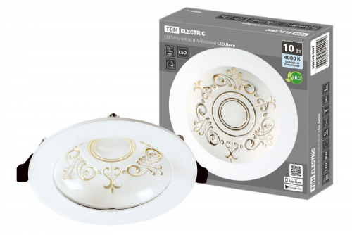 SQ0362-0007 Светильник встраиваемый LED Деко 03, 10 Вт, 4000K, кругл, D170 мм, зол./бел., IP44, TDM