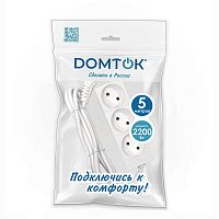 2352 Удлинитель 3х5м без заземл. 10А IP20 2.2кВт ПВС 2х1 бел. DOMTOK 