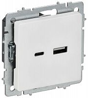 BR-U22-018-K91 Розетка BRITE РЮ11-1-БрАБ 18Вт USB A+C механизм арктич. бел. IEK 