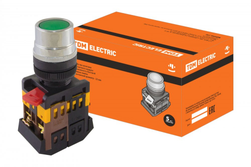 SQ0704-0002 Кнопка ABLF-22 зеленый d22мм неон/230В 1з+1р TDM