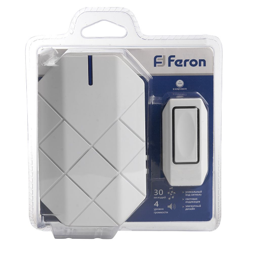 Звонок дверной беспроводной Feron E-377 Электрический 30 мелодий белый с питанием от батареек 41433 в г. Санкт-Петербург  фото 2