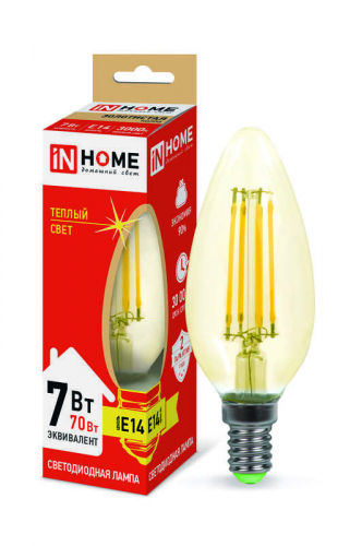 Лампа светодиодная LED-СВЕЧА-deco 7Вт 230В E14 3000К 630Лм зол. IN HOME 4690612007540 в г. Санкт-Петербург 