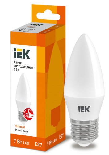 Лампа светодиодная ECO C35 7Вт свеча 3000К E27 230В IEK LLE-C35-7-230-30-E27 в г. Санкт-Петербург 