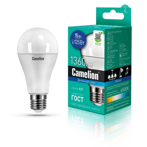 Лампа светодиодная Camelion E27 15W 6500K LED15-A60/865/E27 12713 в г. Санкт-Петербург 