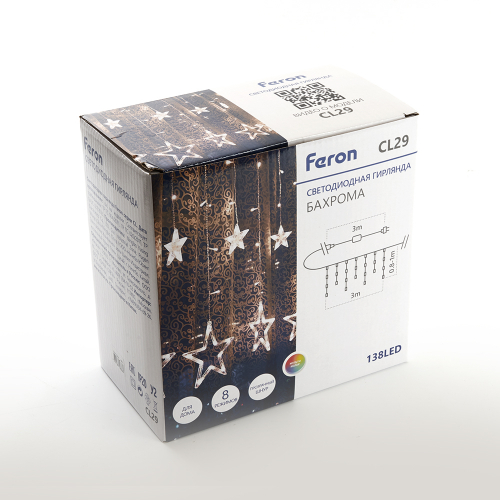 Светодиодная гирлянда Feron CL29 бахрома Звезды  3*1м  + 3м 230V мультиколор, статичная, c питанием от сети, прозрачный шнур 48615 в г. Санкт-Петербург  фото 7