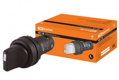 SQ0746-0071 Переключатель на 2 положения с фиксацией SB7-CD25 короткая ручка d22мм 1з+1р черный TDM