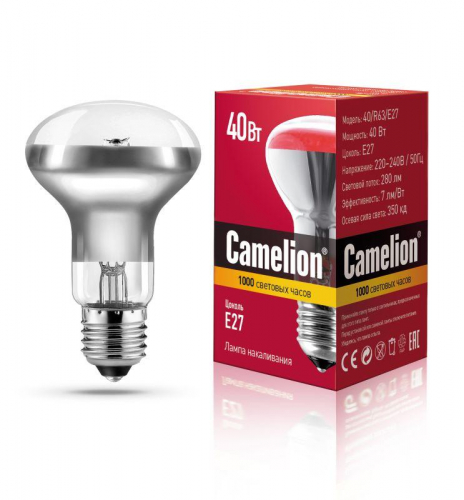 8979 Лампа накаливания MIC R63 40Вт E27 Camelion 
