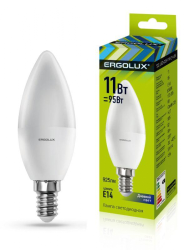 Лампа светодиодная LED-C35-11W-E14-6K Свеча 11Вт E14 6500К 172-265В Ergolux 13620 в г. Санкт-Петербург 
