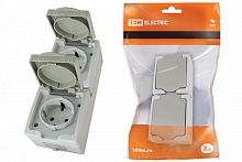 SQ1803-0009 Розетка двойная 2П+З (вертикальная) открытой установки IP54 16А серая "Вуокса" TDM