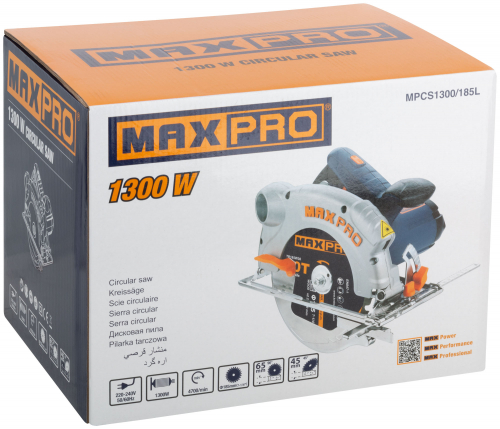 MAX-PRO Пила циркулярная 1300 Вт; 185/20 мм; 4700об/мин; лазер; резиновый кабель; 3.9 кг; коробка в г. Санкт-Петербург  фото 3
