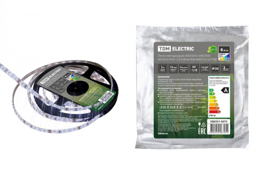 SQ0331-0372 Лента светодиодная SMD5050+SMD2835 60LED/м-IP20-12 В-8 Вт/м-RGB+6000 К (5 м) TDM
