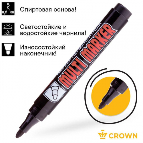 Маркер перманентный Crown "Multi Marker" 3мм пулевидный черн 08-8601 в г. Санкт-Петербург  фото 5