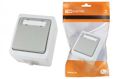 SQ1803-0006 Кнопка звонковая с полем для надписи IP54 6A серая "Вуокса" TDM