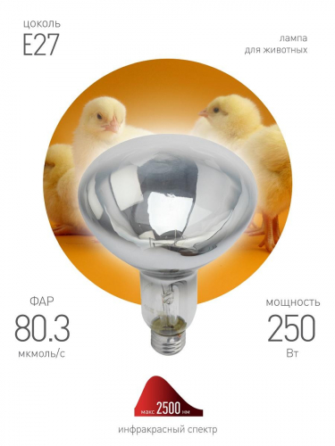 Лампа инфракрасная ЭРА E27 250 Вт для обогрева животных и освещения ИКЗ 220-250 R127 E27 Б0055440 в г. Санкт-Петербург  фото 4
