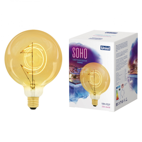 Лампа светодиодная SOHO LED-SF02-5W/SOHO/E27/CW GOLDEN GLS77GO Золотистая колба Филамент в форме месяца в г. Санкт-Петербург 