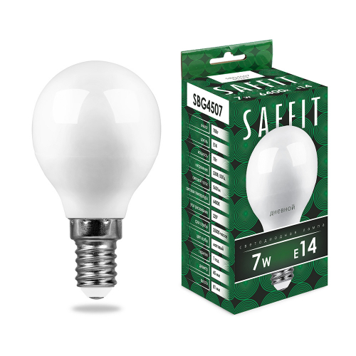 55123 Лампа светодиодная SAFFIT SBG4507 Шарик E14 7W 230V 6400K 