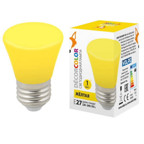 Лампа светодиодная Volpe E27 1W желтая LED-D45-1W/YELLOW/E27/FR/С BELL UL-00005641 в г. Санкт-Петербург 