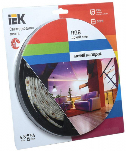 Лента светодиодная ECO LED LSR-3528RGB54-4.8-IP65-12V 5Вт/м (уп.5м) полноцвет. IEK LSR1-3-054-65-1-05 в г. Санкт-Петербург 