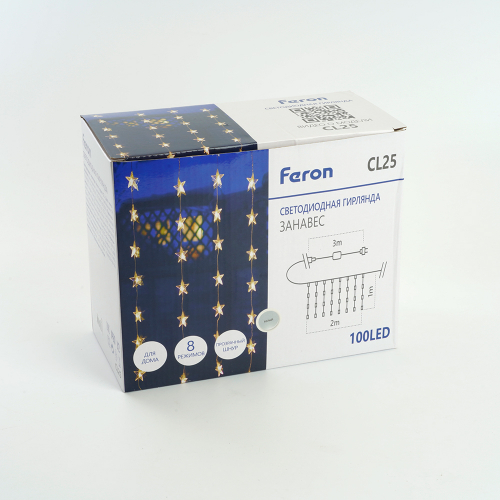 Светодиодная гирлянда Feron CL25 занавес Звездочки  2*1м  + 3м 5000K с контроллером, c питанием от сети 230V, прозрачный шнур 48608 в г. Санкт-Петербург  фото 7
