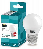Лампа светодиодная ECO G45 3Вт шар 4000К бел. E27 216лм 230-240В IEK LLE-G45-3-230-40-E27