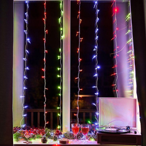 Гирлянда светодиодная "Светодиодный Дождь" 2.5х2м 300LED мультиколор 16Вт 230В IP20 свечение с динамикой провод прозр. Neon-Night 235-059 в г. Санкт-Петербург  фото 5