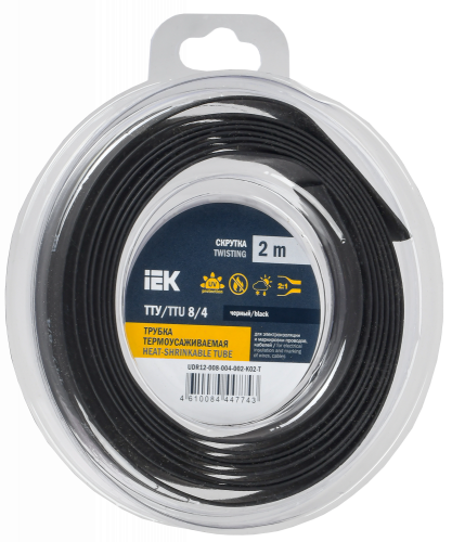 UDR12-008-004-002-K02-T Трубка термоусадочная ТТУ нг-LS 8/4 черн. (уп.2м) IEK 