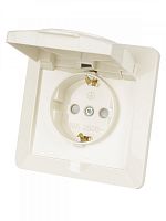 SQ1823-0117 Розетка 2П+З с защ. шт. и крышкой 16А 250В IP44 сл. кость "Ильмень" TDM