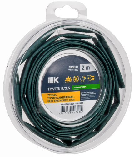 UDR12-005-D25-002-K06-T Трубка термоусадочная ТТУ нг-LS 5/2.5 зел. (уп.2м) IEK 