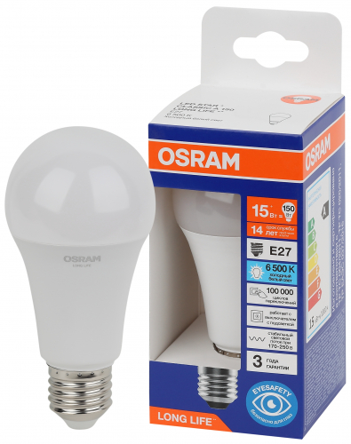 Лампа светодиодная LED 15Вт Е27 6500К 1521Лм груша 220В (замена 150Вт) OSRAM в г. Санкт-Петербург 