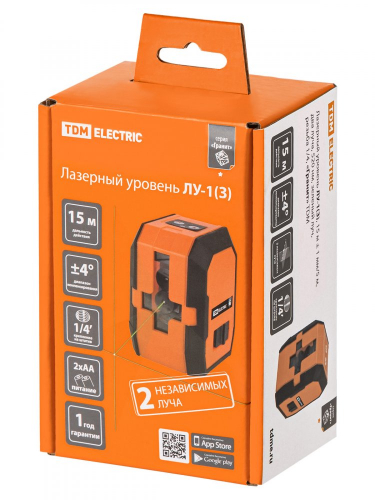 SQ1018-0301 Лазерный уровень ЛУ-1(З), 15 м ± 1 мм/5 м, два луча, 520 нм, зеленый луч, резьба 1/4, «Гранит» TDM