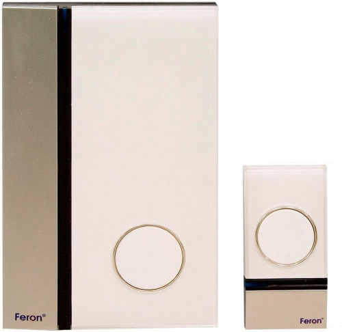 Звонок дверной беспроводной Feron W-628 Электрический 32 мелодии белый серебро с питанием от батареек 23626 в г. Санкт-Петербург 