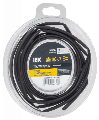 UDR12-003-D15-002-K02-T Трубка термоусадочная ТТУ нг-LS 3/1.5 черн. (уп.2м) IEK 