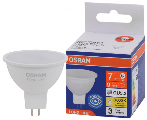 Лампа светодиодная LED 7Вт GU5.3 3000К 560Лм спот 220В (замена 60Вт) OSRAM в г. Санкт-Петербург 