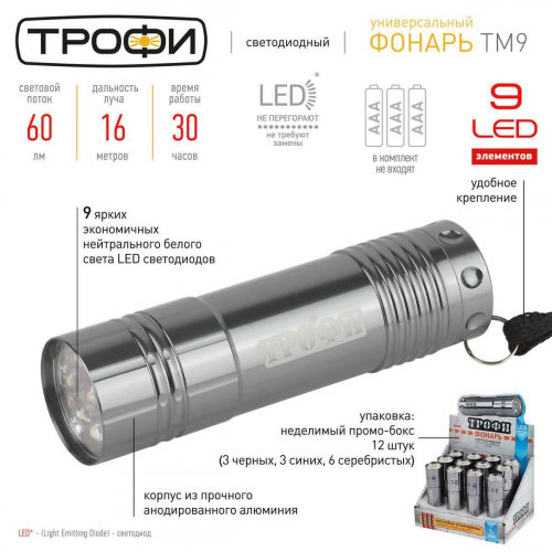 Карманный светодиодный фонарь ЭРА Трофи от батареек 85х23 60 лм TM9-box12 Б0004986 в г. Санкт-Петербург  фото 3