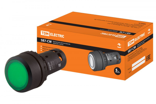 SQ0746-0026 Кнопка SB7-CW3361-24V(LED) d22мм 1з, зеленая TDM