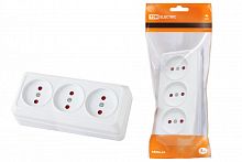 SQ1801-0125 Розетка 3-х местная горизонтальная 2П открытой установки IP20 10A с з/ш белая "Ладога" TDM