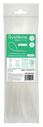 IMT38076W Стяжка кабельная 380х7.6 бел. (уп.100шт) SE 