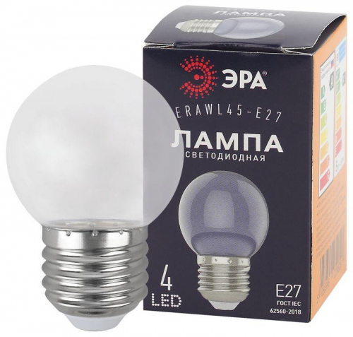 Лампа светодиодная ERAWL45-E27 P45 1Вт шар прозр. E27 4SMD для белт-лайт ЭРА Б0049572 в г. Санкт-Петербург 