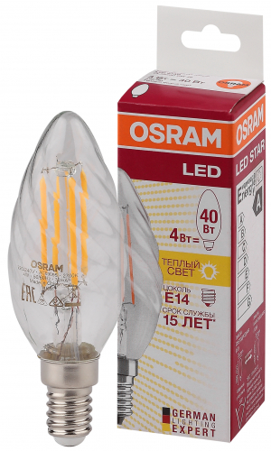 Лампа светодиодная филаментная LED STAR CLASSIC BW 40 4W/827 230V FIL FS1 E14 OSRAM 4058075055391 в г. Санкт-Петербург 