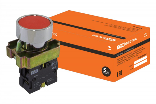 SQ0704-0039 Кнопка BА42 без подсветки красный 1р TDM