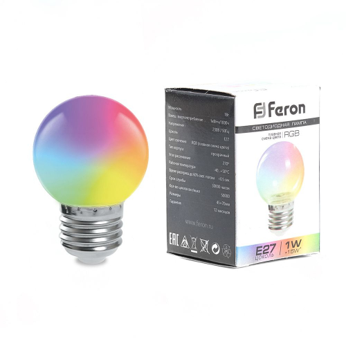 Лампа светодиодная Feron LB-371 Шар матовый E27 3W 230V RGB быстрая смена цвета 38127 в г. Санкт-Петербург 