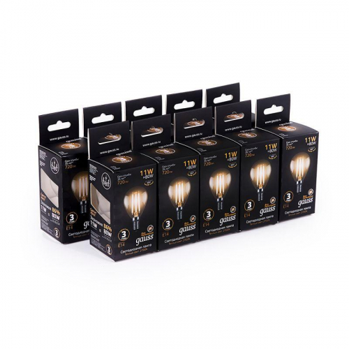 Лампа светодиодная филаментная Black Filament 11Вт P45 шар 2700К тепл. бел. E14 810лм GAUSS 105801111 в г. Санкт-Петербург 