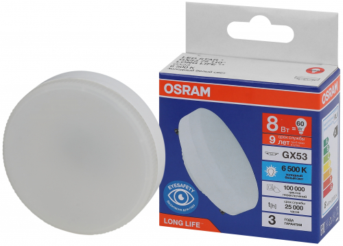 Лампа светодиодная LED 8Вт GX53 6500К 640Лм спот 220В (замена 60Вт) OSRAM в г. Санкт-Петербург 