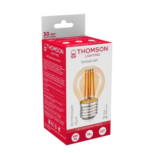 Лампа светодиодная филаментная Thomson E27 7W 2400K шар прозрачная TH-B2126 в г. Санкт-Петербург  фото 3