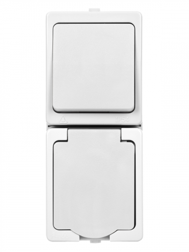 Блок (вертикальный) выключатель 1-кл. + розетка 2П+З с з/ш БКВР IP54 белый "Вуокса" TDM в г. Санкт-Петербург  фото 3