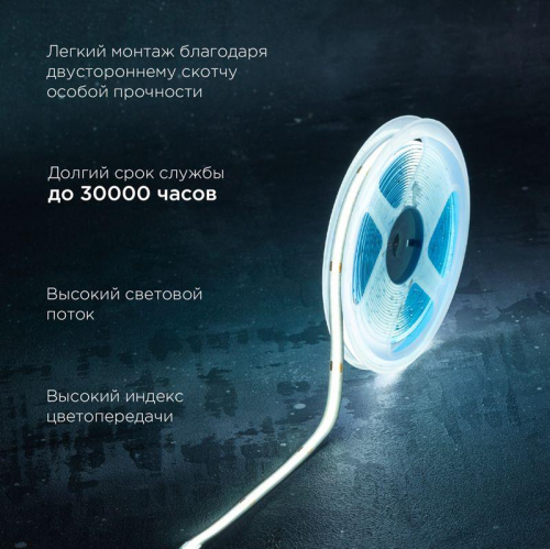 Лента светодиодная 24В COB 8Вт/м 320 LED/м 6500К 8мм IP20 (уп.5м) Rexant 147-112 в г. Санкт-Петербург  фото 4