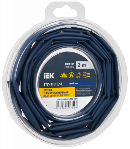 UDR12-006-003-002-K07-T Трубка термоусадочная ТТУ нг-LS 6/3 син. (уп.2м) IEK 